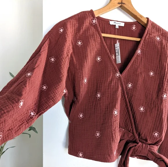 Sold on M! Madewell Lightspun Maira Flower Embroidered Tie Wrap Top - Picture 12 of 16